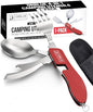 Orblue 4-in-1 Camping Utensils, 1-Pack, Portable Stainless Steel Spoon, Fork, Knife & Bottle Opener Combo Set - Travel, Backpacking Cutlery Multitool, Red - color: 1-PACK Live Red