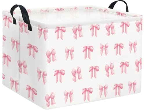 Rectangular Valentines Basket Fabric Storage Bin Storage Boxes Collapsible Storage Basket for Clothes Books Shelves Basket(Pink Bowknot) - color: Pink Bowknot
