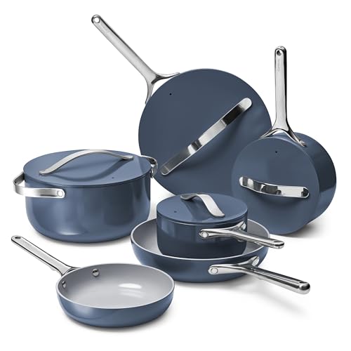 Caraway Deluxe Non-stick Ceramic Cookware Set (16 Piece) Pots, Frying Pans, Lids and Kitchen Storage - PFAS & PFOA Free - Oven Safe Pan Set & Compatible with All Stovetops - Navy - size: 16pc Set
