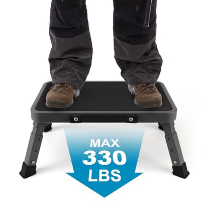 Valeo Folding Step Stool, Adjustable Step Stool with Non-Slip Platform, 330 Lbs Capacity, Step Ladder for Adults in Kitchen, Bathroom, RV, Camping, Office, Black - color: Black