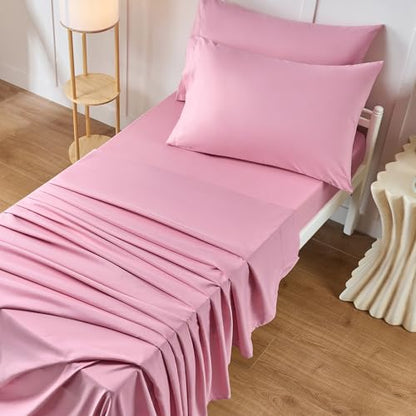 VACVELT Cot Fitted Sheet, 31 x 75 Inch Pink Cot Sheets, Ultra Soft and Breathable Microfiber Bed Cover Snug Fit for Narrow Twin/RV Bunk/Camper Bunk/Guest Beds/Trifold Mattress - color: Pink