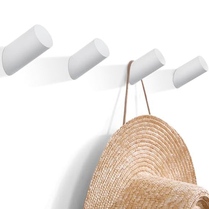 Felidio Wood Wall Hooks, 4 Pack Coat Hooks Wall Mounted, Rustic Wooden Heavy Duty Robe Hook Hat Rack, Hook for Hanging Bathroom Towels Clothes Hanger (White) - color: White - 4 Pack
