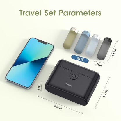 Travel Bottles with Case, 4x2oz TSA Approved, Leak-Proof, Press to Unlock, Compact & Portable Travel Toiletries (Black) - color: Black