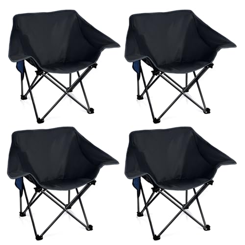 4 Pack Portable Camping Chair Compact Collapsible Outdoor Folding Sports Chairs for Adults Heavy Duty Camp Sporting Events Park Lawn 400 Lbs Black Black - color: Black