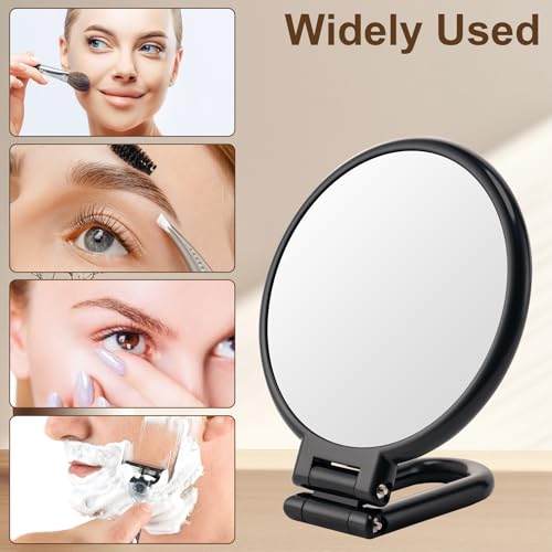 BOOMIBOO 1X/10X Magnifying Handheld Mirror Double Sided, Foldable Travel Makeup Mirror, Adjustable Rotation Pedestal Hand/Hanging/Desk Vanity Mirror-Black - color: Black