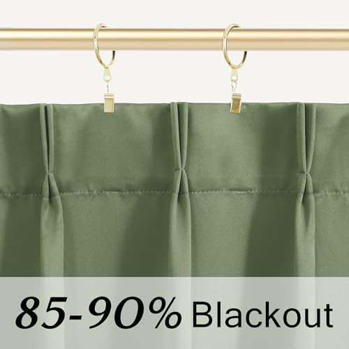 Lino Rosa Small Window Curtains 18 Inch, Blackout Pinch Pleat Cafe Mini Half Curtains for Kitchen, RV Camper & Bathroom Window, Sage Green - color: Sage Green, size: 24"W x 18"L (Pack of 1)