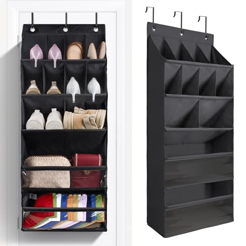 FENTEC 1 Pack Over-the-Door-Shoe-Organizers, Hanging Shoe Organizer with Large Pocket Shoe Holder Hanging Shoe Rack for Closet Shoe Organizer for Wall, Over Door Organizer with 15 Pockets Black - color: BLACK, size: 15+ Pairs