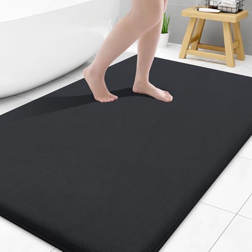 Smiry Memory Foam Bath Mat 40x32, Extra Soft and Absorbent Bathroom Mats, Non Slip Washable Carpet for Floor, Shower and Tub, Black - color: Black, size: 40'' X 32''