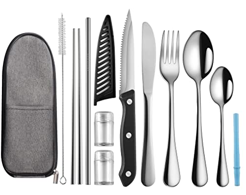 Logcow Travel Utensils with Case,Reusable Utensils,Portable Travel Camping Cutlery Set,Stainless Steel Flatware Set,Lunch Boxes Workplace Camping School Picnic (Sivler) - color: Sivler