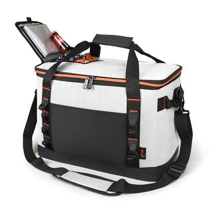 Tirrinia Large Cooler Bag Insulated, 48 Cans Leakproof Soft Camping Coolers, Portable Beach Cooler with Shoulder Strap for Picnic, Beach, Travel Road Trip - color: Gray Black