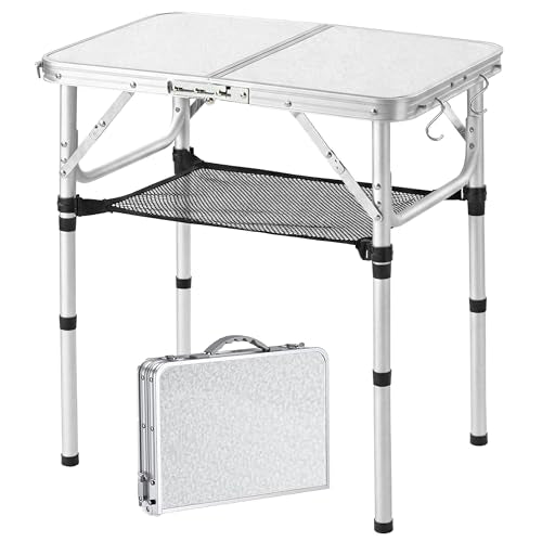 YUFIFAIRY Small Folding Table 2 Foot, Portable Camping Table with Mesh Holders,Lightweight Aluminum Adjustable Height, with Carry Handle for Camping Picnic Indoor Outdoor 24 x 16 x27.5 - color: Silver, size: 24''L x16''Wx27"H