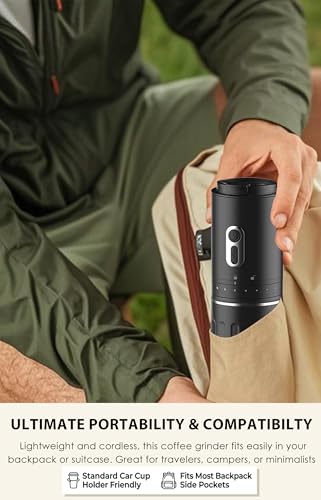 Portable Coffee Maker, Travel Coffee Maker, Portable Battery Pour Over Set, Rechargeable Coffee Maker with Electric Grinder & Insulated Mug for Travel, Camping, Car