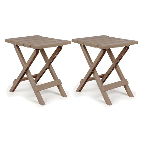 Camco Adirondack Portable Outdoor Camping Small Weatherproof Rustproof Durable Plastic Folding Side Table for Indoor and Outdoor Use, 2 Pack, Taupe - color: Taupe