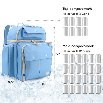 J World Picnic Backpack Cooler for 4. Insulated Picnic Basket Set with Folding Waterproof Blanket. Beach Camping Wedding Engagement Gift for Couples, Sky Blue - color: Sky Blue
