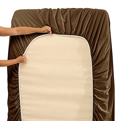 Hearth & Harbor Twin Size Sheets - 3 Piece Bed Sheet Set, Hotel Luxury Double Brushed Bed Sheets - Extra Soft Bedding Sheets & Pillowcases, Twin, Brown - color: Brown, size: Twin
