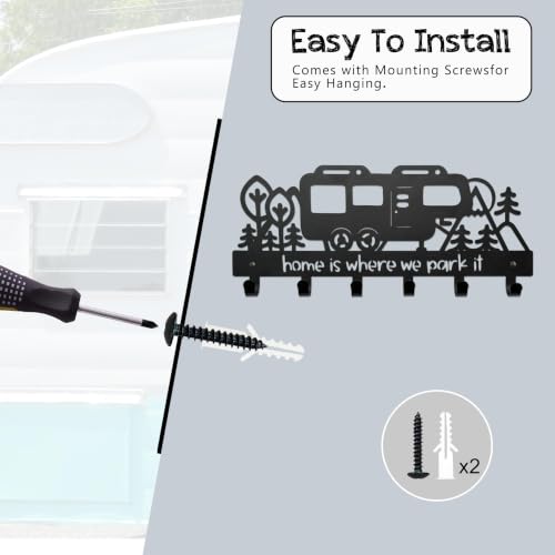 Metal Camper Key Holder with 6 Hooks, 11.2 x 4.7 inches Camper RV Decor Rack Hanger, Camper Decorations and Accessories for Inside, Camper Storage and Organization