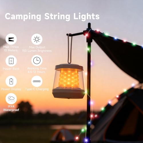 Camping String Lights, 32.8 FT Rechargeable Tent Lights, Quick 30s Recovery, Camp Lights, Camping Lantern, Battery Operated Outdoor String Lights, Camping Essentials, RV Lights(1)