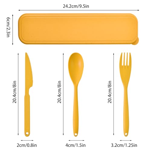 Zoyiancy 4 Sets Large Utensils Set with Case, Reusable Travel Cutlery Set | Spoon Knife Fork Lunch Box, Wheat Straw, Portable Easy To Carry, Dishwasher Safe, Office School Camping Travel Daily Use - color: Large,4 colors