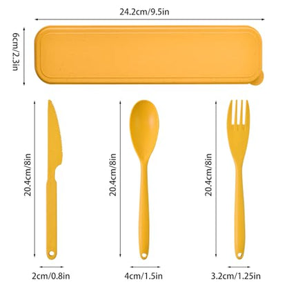 Zoyiancy 4 Sets Large Utensils Set with Case, Reusable Travel Cutlery Set | Spoon Knife Fork Lunch Box, Wheat Straw, Portable Easy To Carry, Dishwasher Safe, Office School Camping Travel Daily Use - color: Large,4 colors