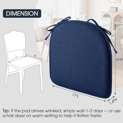 TushGuard Chair Cushions, 4 Pack Memory Foam Chair Pads, Seat Cushion, Kitchen Chair Cushions Set of 4, Anti-Slip Backing & Fixed Straps, Navy Blue - color: Navy Blue