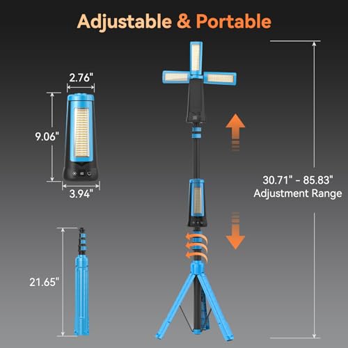 Dimgogo15000mAh Rechargeable Camping Light, Portable LED Work Light | Standing Light with 7ft Max Height, 5500 Lumen 6500/4500/3500K Dimmable Emergency Flashlight , Detachable Tripod, Blue - color: Blue