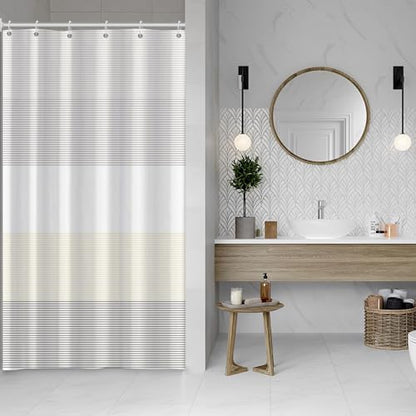 Boho Shower Curtain for Bathroom 36x72 inches White Grey Lines Waterproof Shower Curtain Set with Hooks Bohemian Stripe Fabric Stall RV Shower Curtains - color: Beige, size: 36"W x 72"L (Pack of 1)