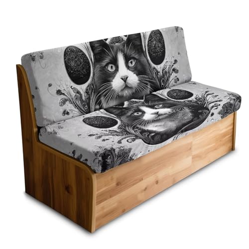 Cat Floral Pattern 2 Pcs RV Dinette Cushion Covers Replacement RV Dinette Booth Seats Cover Elastic Sofa Chair Cover Furniture Protector for RV Camper Car Bench - color: Cat Floral