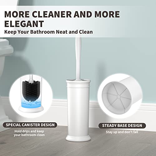 Toilet Brush, Toilet Bowl Brush with Extra Long Handle Durable Bristles Toilet Scrubber and Covered Holder for Toilet Brush Set for Bathroom Cleaning (White, 1 Set) - color: White