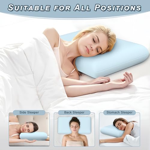 Blue Memory Foam Pillows Bed Pillows with Cooling Removable Cover, Neck Support for Back Stomach Side Sleepers, 1 Pack