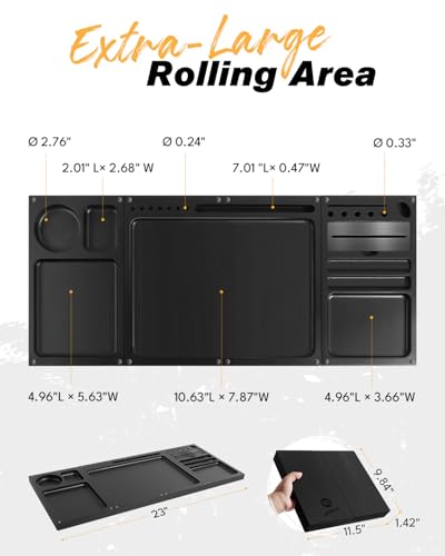Large Wooden Rolling Tray Set with Airtight Tube & Cleaning Brush, Smooth-Finish Wood Tray for Easy Use, Travel-Friendly Storage Organizer, Great Holiday Gift (Large Black Combo) - color: Large Black Combo