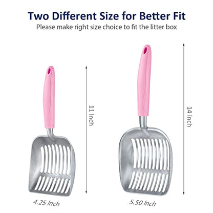 WePet Cat Litter Scoop, Aluminum Alloy Sifter, Kitty Metal Scooper, Deep Shovel, Long Handle, Poop Sifting, Kitten Pooper Lifter, Durable, Heavy Duty, for Litter Box - color: FLAT Aluminum \ #10 Pink Handle, size: Small
