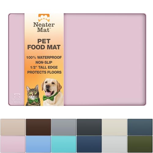 Neater Pet Brands Neater Mat Pet Mats for Food and Water, Cat & Dog Bowl Mat Waterproof Silicone, Feeding Tray, Dog Food Mats for Floors, Placemat w/Raised Edge for Under Bowls, 16” x 10”, Light Pink - color: Light Pink, size: 16"L x 10"W