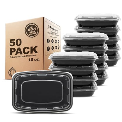 Freshware Meal Prep Containers [50 Pack] 1 Compartment Food Storage Containers with Lids, Bento Box, BPA Free, Stackable, Microwave/Dishwasher/Freezer Safe (16 oz) - size: 16OZ_50PK