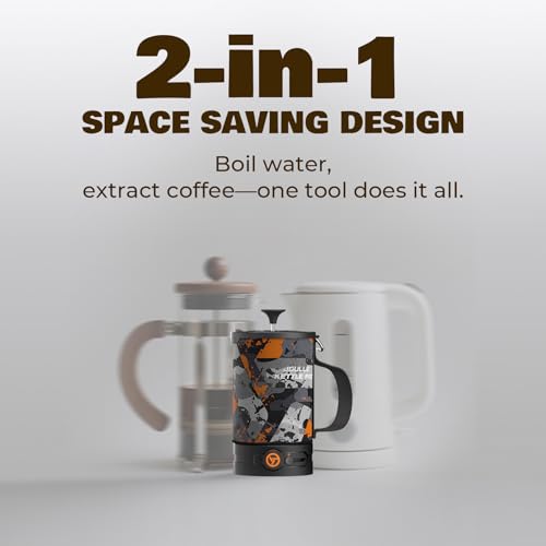 STOKE VOLTAICS Electric French Press Coffee Maker, 120V Boil Water & Press Coffee 2-in-1, Portable Design for Camping, Travel, 6 Minute Brew Ready - color: Bloom