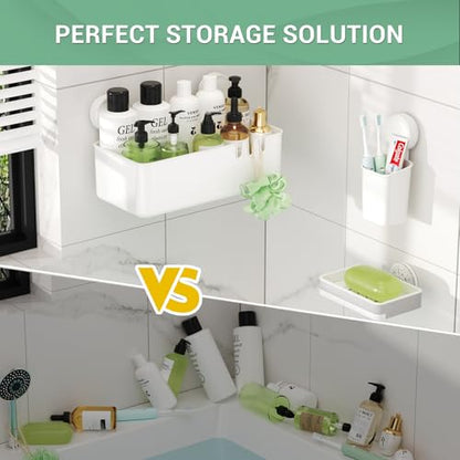 LUXEAR Suction Shower Caddy - 3 Pack NO-Drilling Organizer - 1S Installation Removable Powerful Waterproof Baskets for Bathroom & Kitchen - size: 3 pack