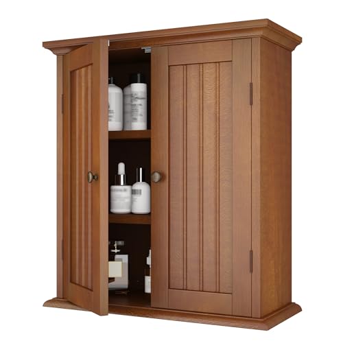 ChooChoo Bathroom Wall Cabinet, Over The Toilet Space Saver Storage Cabinet, Medicine Cabinet with 2 Door and Adjustable Shelves, Cupboard, Rustic - color: Rustic, size: 8.8"D x 21.1"W x 24"H