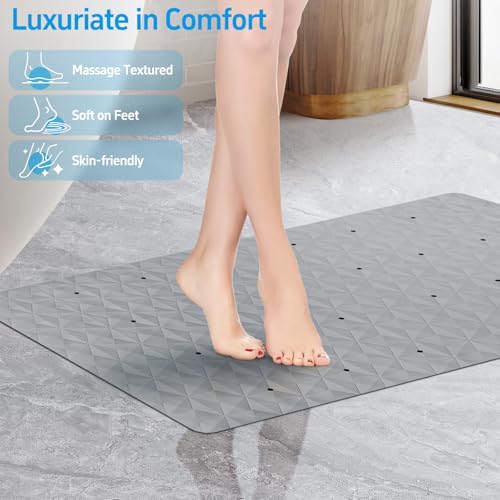 Non Slip Bathtub Mat for Bath Tub Shower - Natural Rubber Mat with 241 Suction Cups - Soft Bathroom Safety Mat - Unique Diamond Pattern - Fatigue Relief - Machine Washable - 16 × 28 Inch - color: Gray With Holes, size: 28" x 16" (Rectangular)