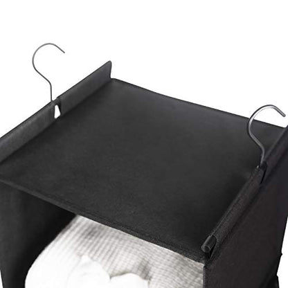 MAX Houser 4-Shelf Hanging Closet Organizer, Space Saver, Cloth Hanging Shelves with 2 Side Pockets, Foldable (Black) - color: Black-1