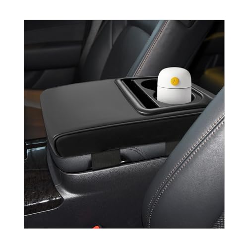 Car Center Console Armrest Pillow, Memory Foam Auto Armrest Box Cover with Cup Holder and Phone Holder, Waterproof Leather Arm Rest Protector Cushion, Interior Car Accessories (Black) - color: Pure Black