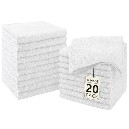 UNIMADE Washcloths - 20 Pack - Face Towels (12" x 12"), Highly Soft Wash Cloths and Hand Towels, Fast Drying Multi-Purpose Microfiber Cleansing Cloths for Bathroom, Hotel, Spa, and Salon - White - color: White, size: 20Pack