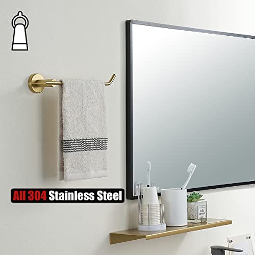 JQK Bathroom Hardware Set, 5-Piece Bath Accessories Set Brass Gold Wall Mount Includes 24 in Towel Bar, 9 in HT Bar, TP Holder, Towel Hook x 2 Brushed Gold, BAS105-BG - color: Gold