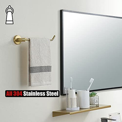 JQK Bathroom Hardware Set, 5-Piece Bath Accessories Set Brass Gold Wall Mount Includes 24 in Towel Bar, 9 in HT Bar, TP Holder, Towel Hook x 2 Brushed Gold, BAS105-BG - color: Gold