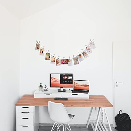 Multi-Purpose Steel Wall Hanging Photo Display Cable Wire Rod with 12 Adjustable Clips for Hanging Photos Notes Postcard and Artworks (Round) - size: Round