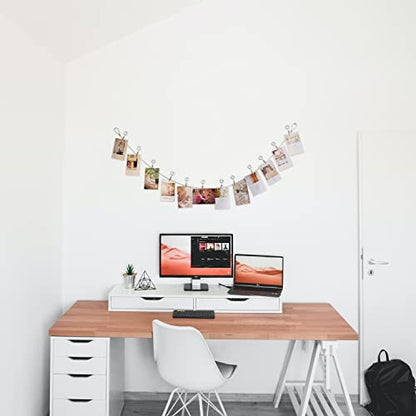 Multi-Purpose Steel Wall Hanging Photo Display Cable Wire Rod with 12 Adjustable Clips for Hanging Photos Notes Postcard and Artworks (Round) - size: Round