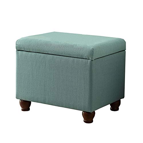HomePop 22" Medium Rectangular Storage Ottoman - Aqua Linen - color: Aqua Linen