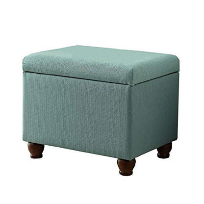 HomePop 22" Medium Rectangular Storage Ottoman - Aqua Linen - color: Aqua Linen