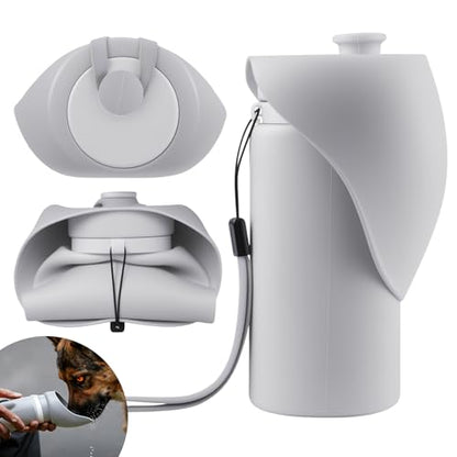 Jalopink Portable Dog Water Bottle, 2-in-1 Leak Proof & Collapsible Silicone Pet Dispenser with Built-in Bowl, Food Grade Travel Cup for Walking, Hiking (19oz/550ml, Gray) - color: Light Gray