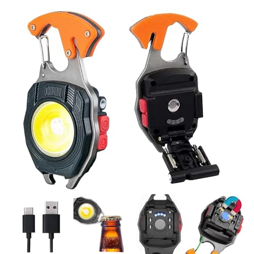 COB Keychain Work Light Keychain Flashlights 7 Light Modes,Portable Rechargeable Emergency cob Work Light with Folding Bracket Bottle Opener for Fishing,Camping and Walking - color: Orange