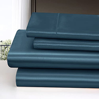 Homiest 3pcs Satin Sheets Set Luxury Silky Satin Bedding Set with Deep Pocket, 1 Fitted Sheet + 1 Flat Sheet + 1 Pillowcase (Twin XL Size, Deep Sea Blue) - color: Deep Sea Blue, size: Deep pocket - Twin XL size