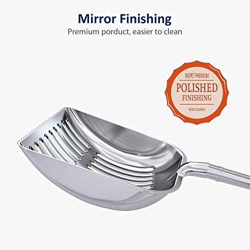 WePet Cat Litter Scoop, Aluminum Alloy Sifter, Kitty Metal Scooper, Deep Shovel, Long Handle, Poop Sifting, Kitten Pooper Lifter, Durable, Heavy Duty, for Litter Box - color: POLISHED Aluminum \ #10 Pink Handle, size: Small